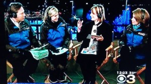 Angie Jordan being interviewed by Chris May on CBS 3 news in Philadelphia